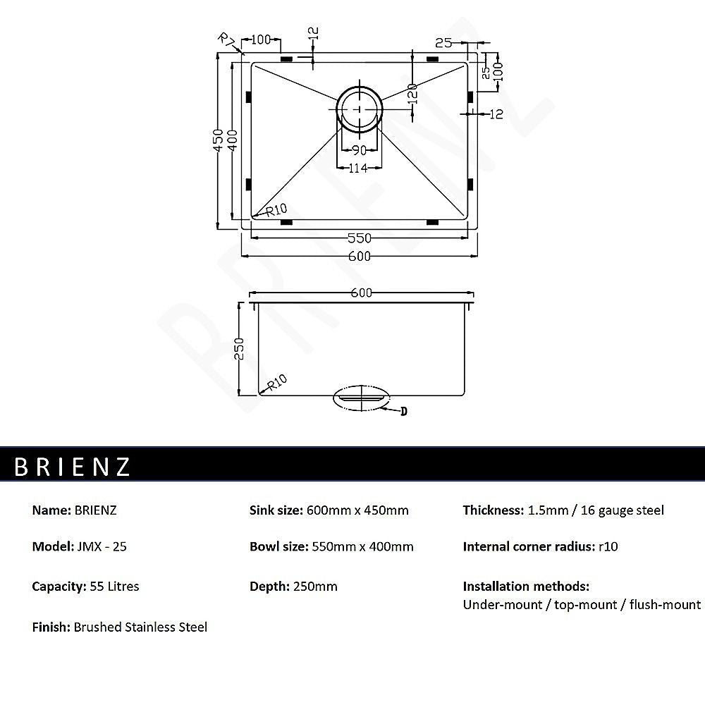 Kitchen & Laundry Sink – Stainless Steel, 600 × 450 mm