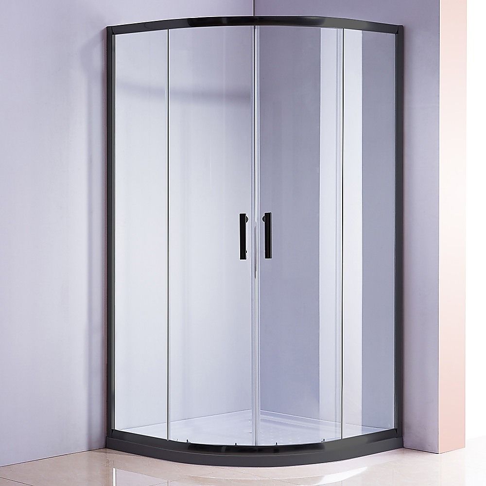 Shower Screen & Base – Curved, Black, 90 × 90 cm