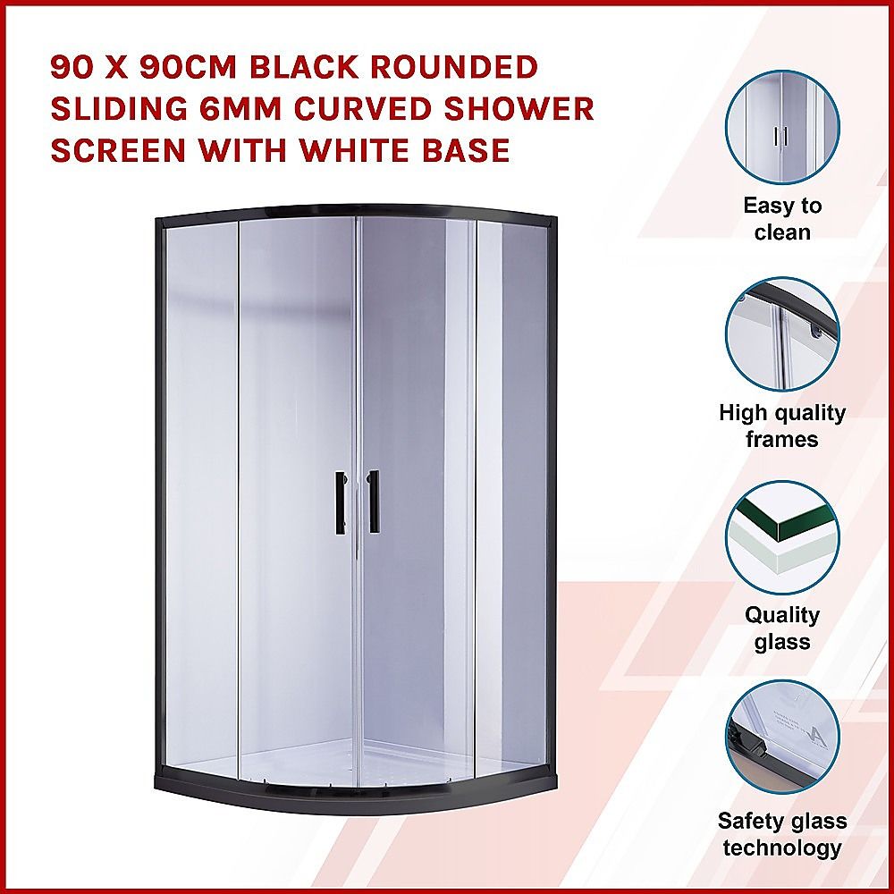 Shower Screen & Base – Curved, Black, 90 × 90 cm
