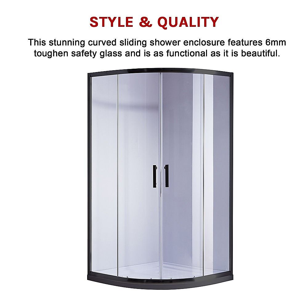 Shower Screen & Base – Curved, Black, 90 × 90 cm