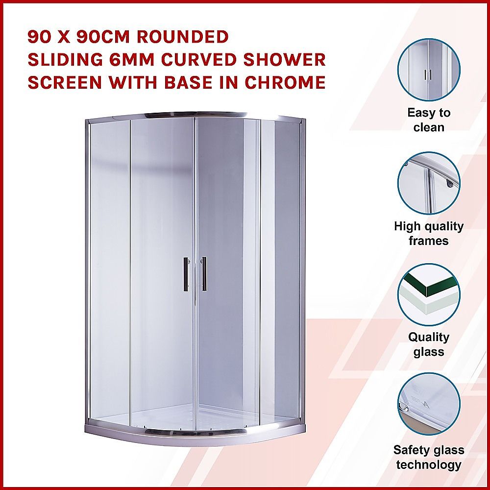 Shower Screen & Base – Curved, Chrome, 90 × 90 cm