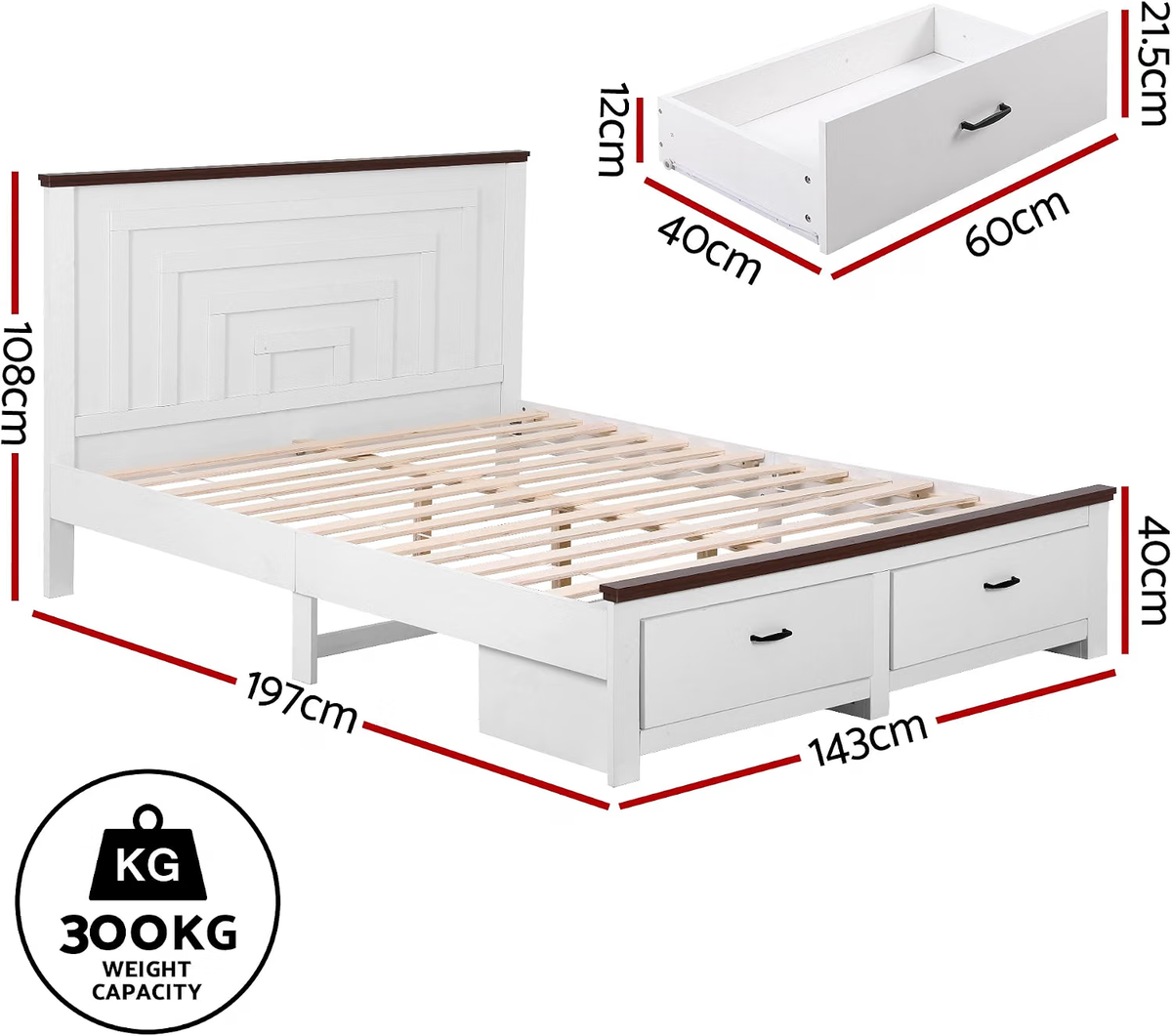 Bed Frame with 2 Bedside Tables – Double, Wood
