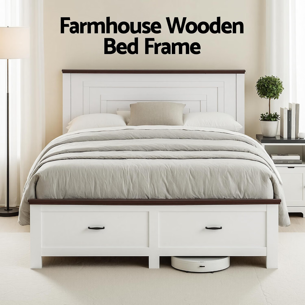 Bed Frame with 2 Bedside Tables – Double, Wood