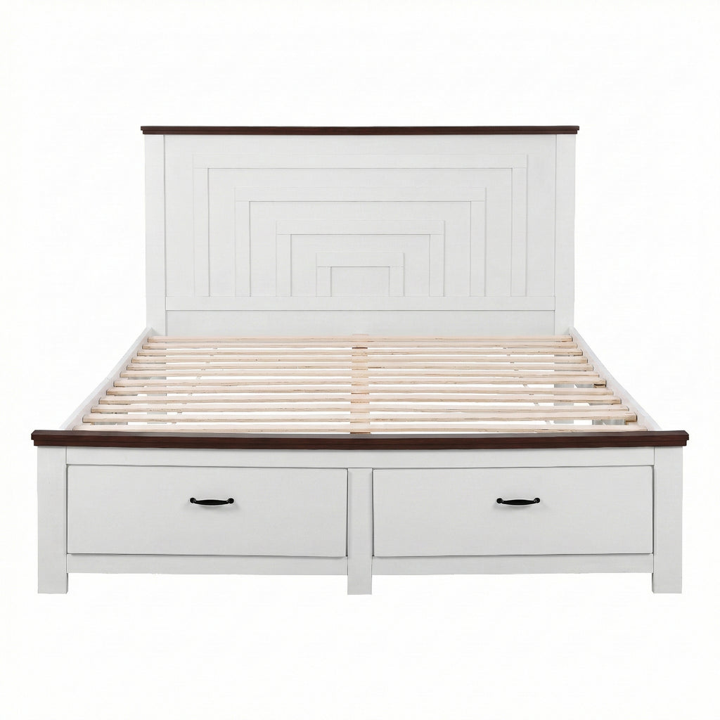 Artiss RAWDO Wooden Bed Frame with 2 Drawers - White