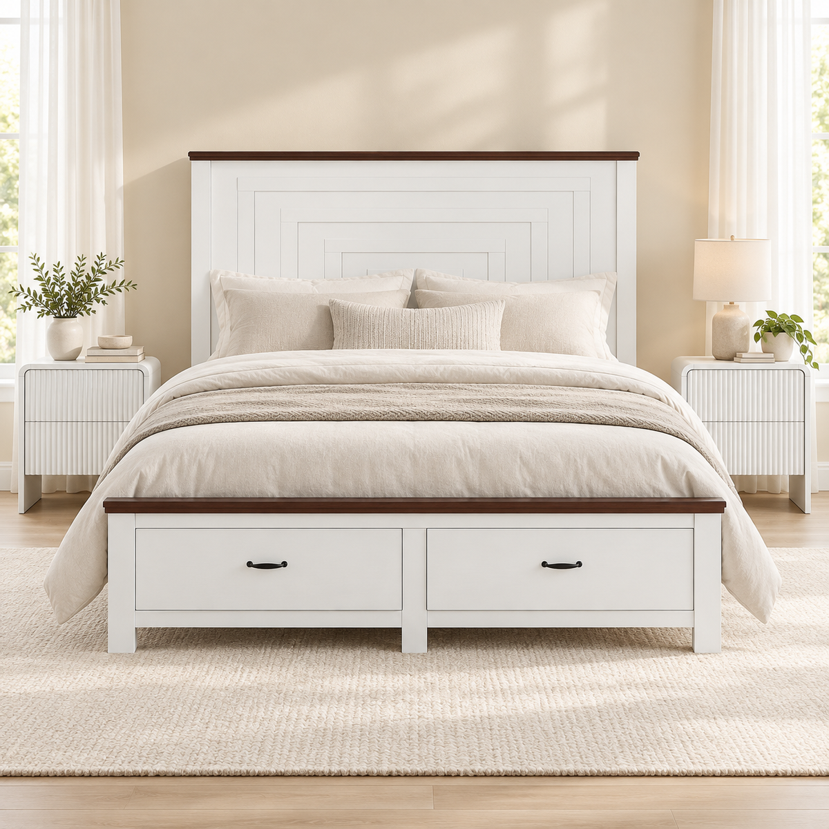 Bed Frame with 2 Bedside Tables – Queen, Wood