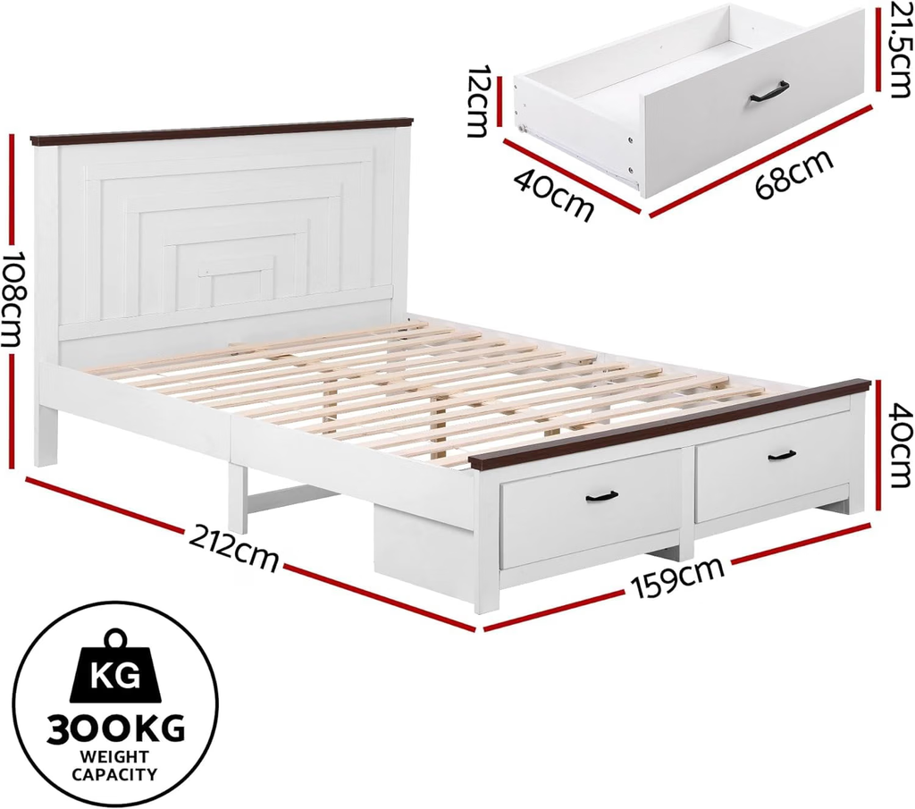 Bed Frame with 2 Bedside Tables – Queen, Wood