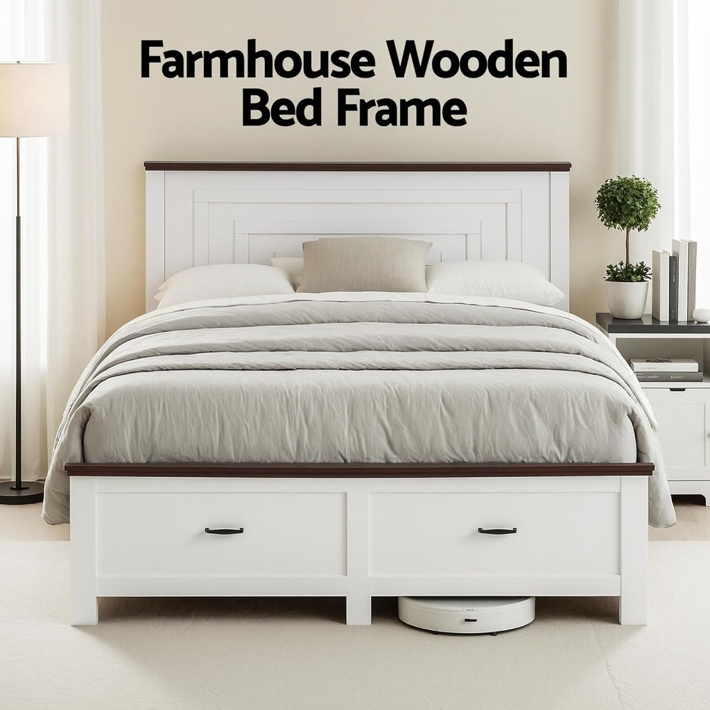 Bed Frame with 2 Bedside Tables – Queen, Wood
