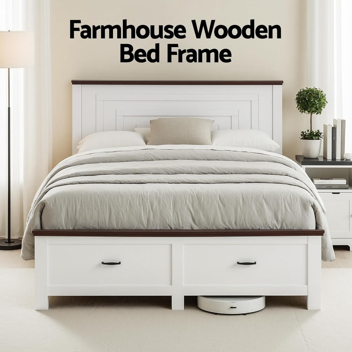 Bed Frame with 2 Bedside Tables – Queen, Wood
