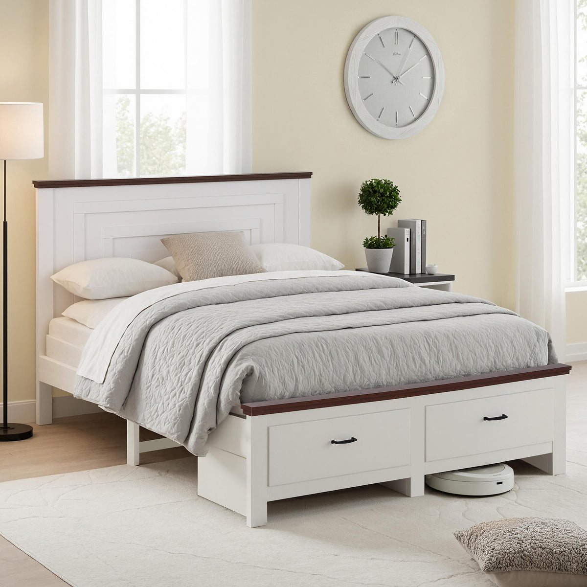 Artiss RAWDO Wooden Bed Frame with 2 Drawers - White - Queen