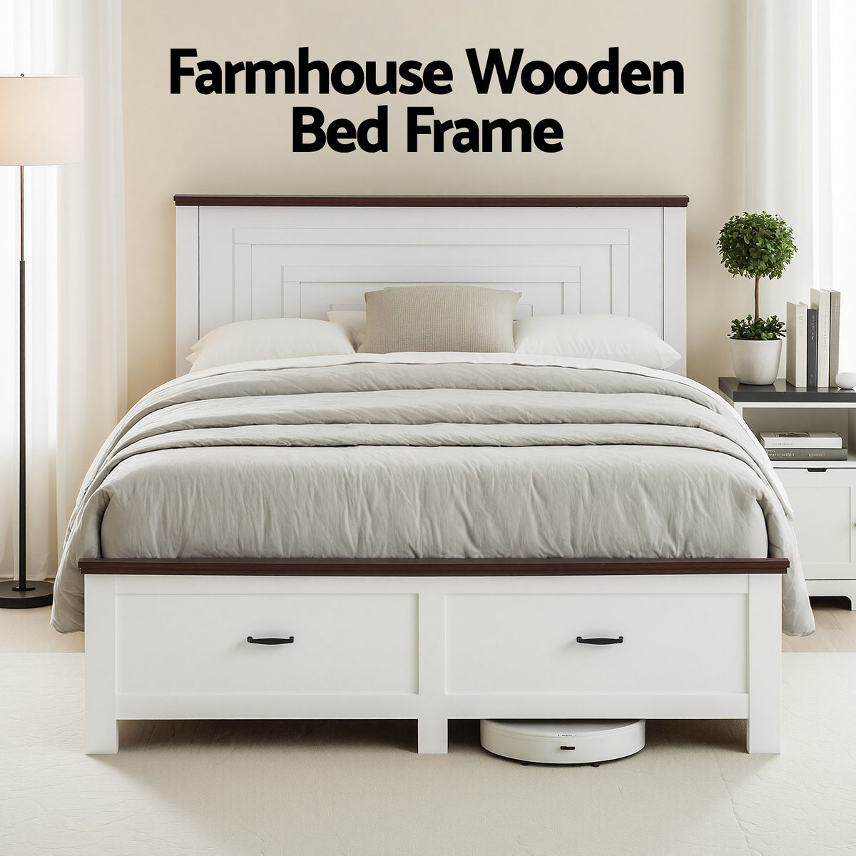 Artiss RAWDO Wooden Bed Frame with 2 Drawers - White