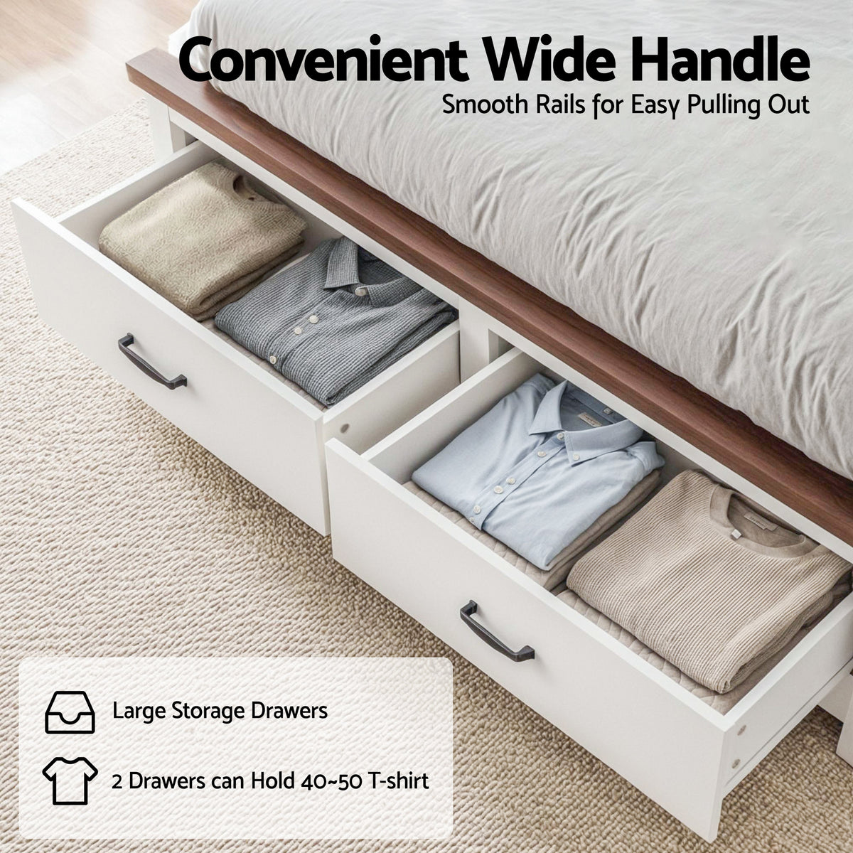 Artiss RAWDO Wooden Bed Frame with 2 Drawers - White