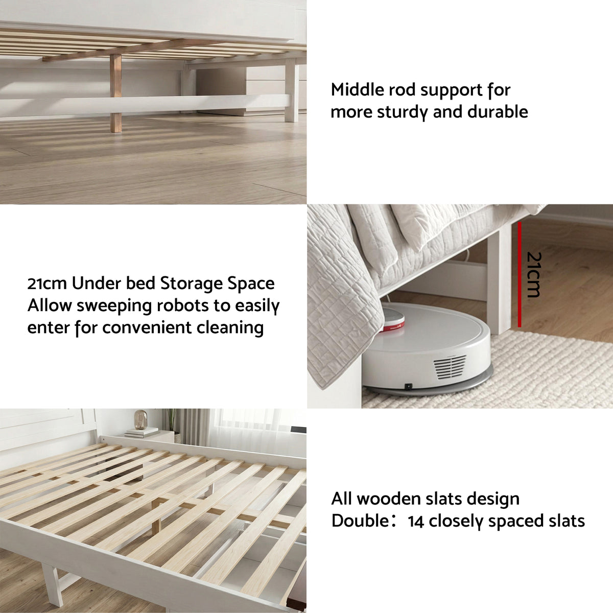 Queen Bed Frame with 2 Storage Drawers – White