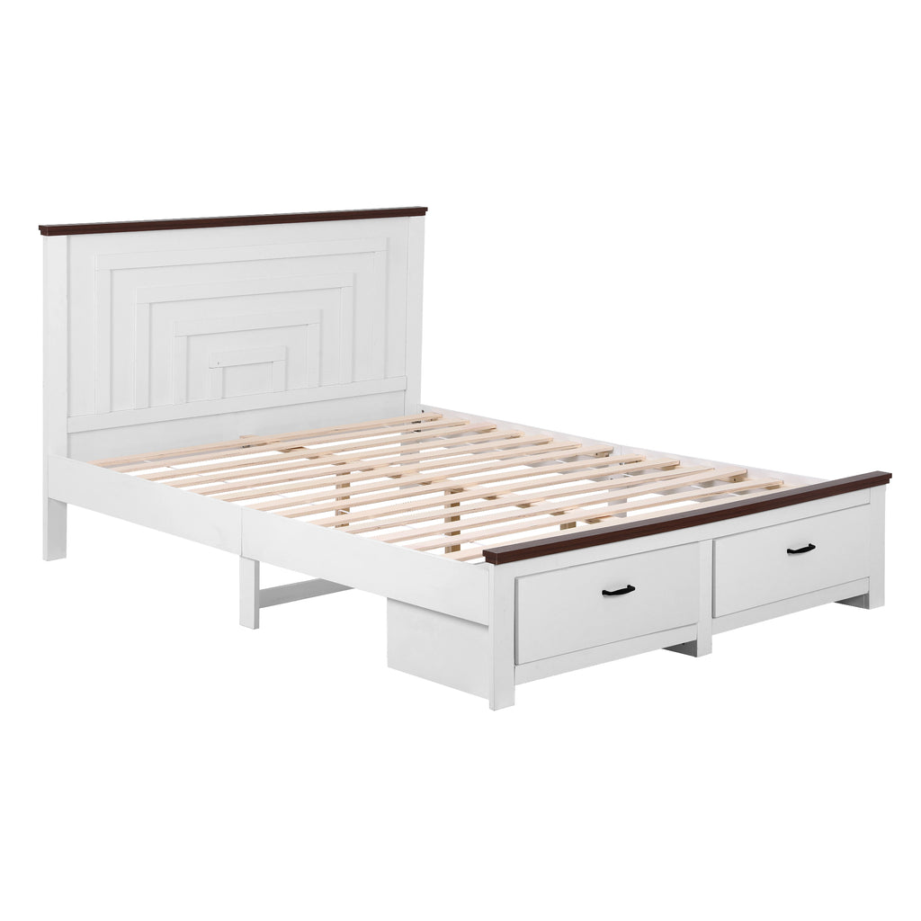 Queen Bed Frame with 2 Storage Drawers – White