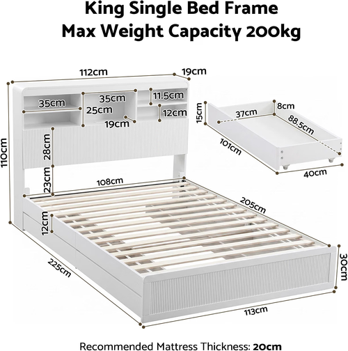 Bed Frame with 2 Bedside Tables – King Single, Storage