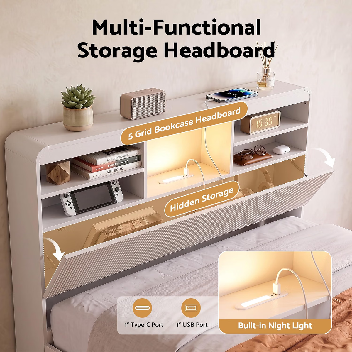 Bed Frame with 2 Bedside Tables – King Single, Storage