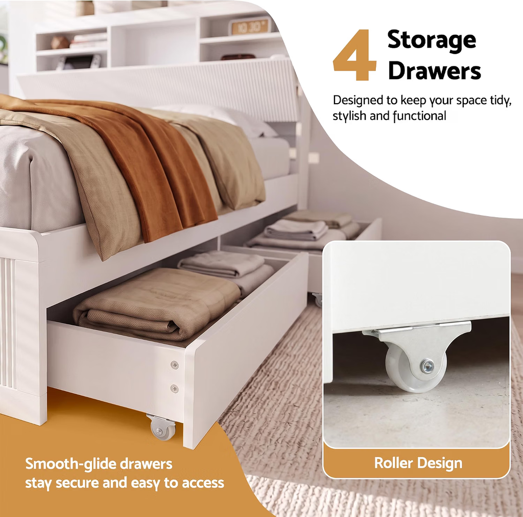 Bed Frame with 2 Bedside Tables – King Single, Storage