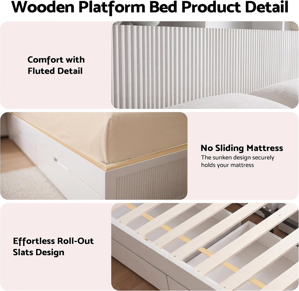Bed Frame with 2 Bedside Tables – King Single, Storage