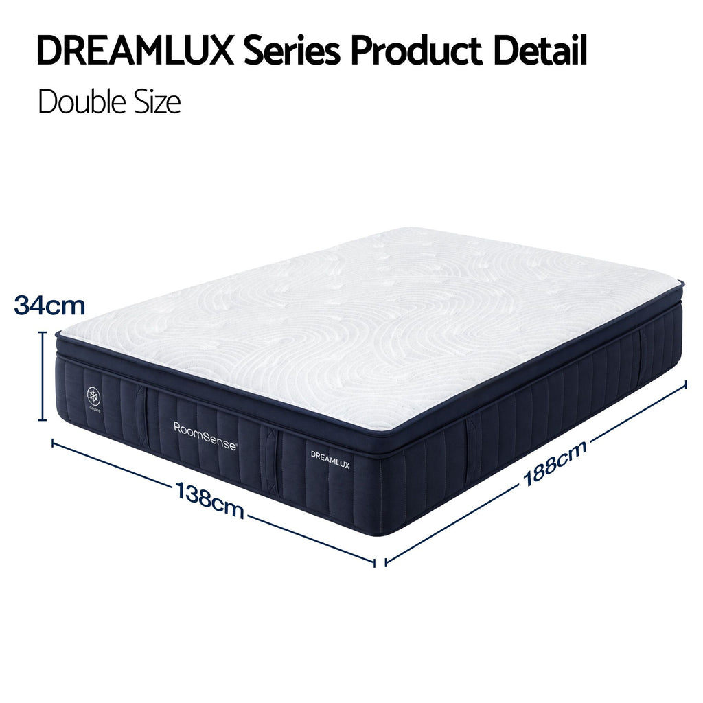 RoomSense Double Mattress, 34cm Thick Medium Soft Hybrid Mattress for Back Pain Relief, Tencel Cooling Gel Pocket Spring Mattress Double Size in a Box