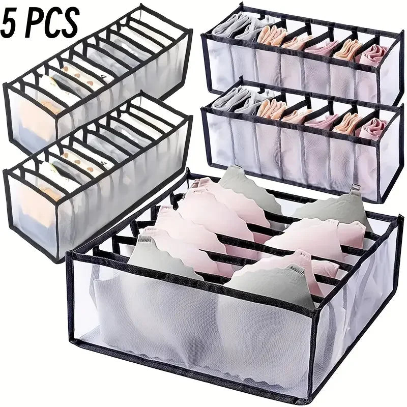 Black five-piece foldable drawer organiser set