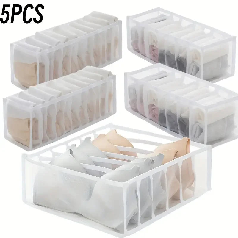 White five-piece foldable drawer organiser set