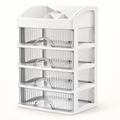 White 5-tier makeup and skincare organiser with four clear drawers